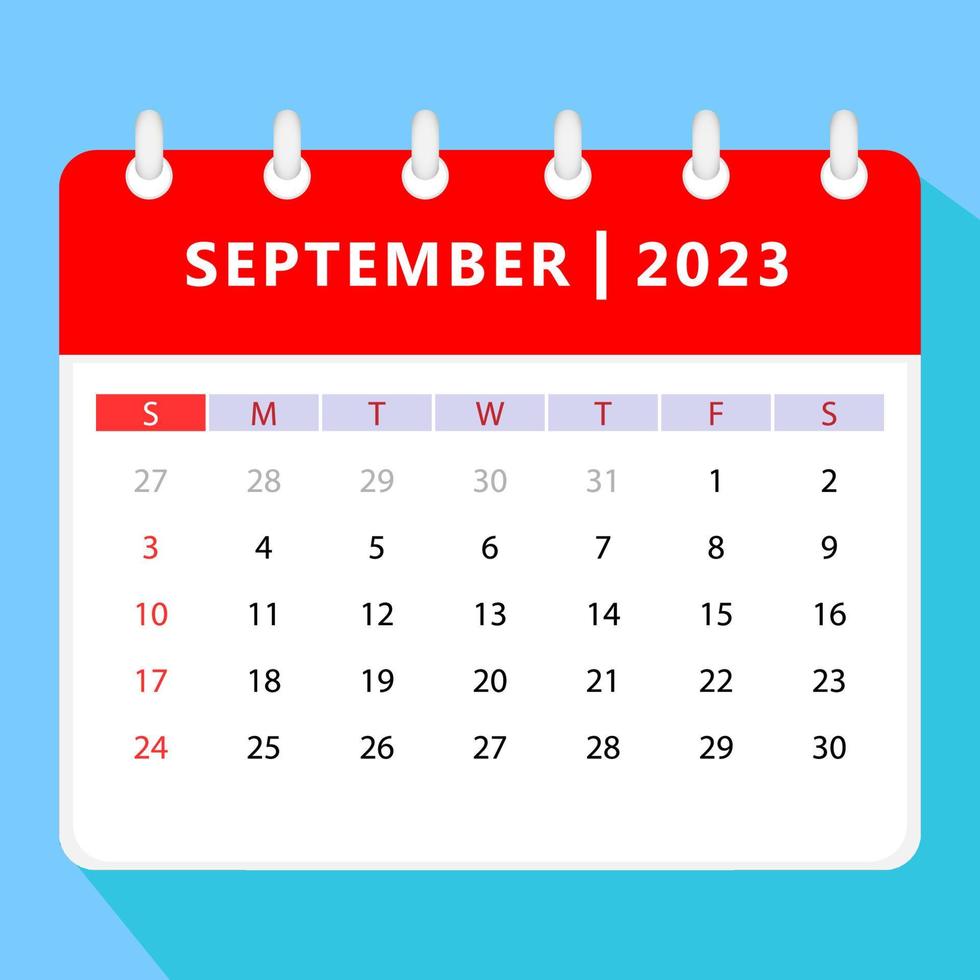 September 2023 calendar template. Vector design.