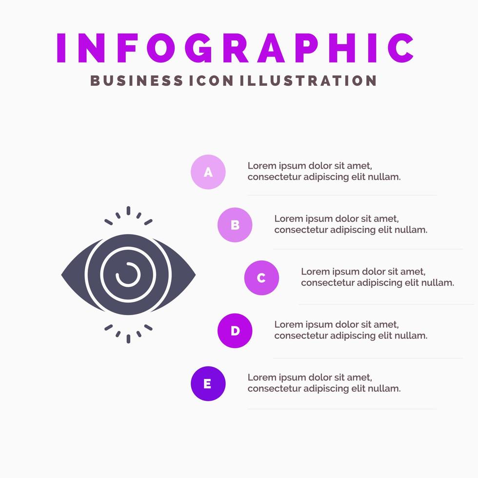 prueba ocular búsqueda ciencia icono sólido infografía 5 pasos presentación antecedentes vector