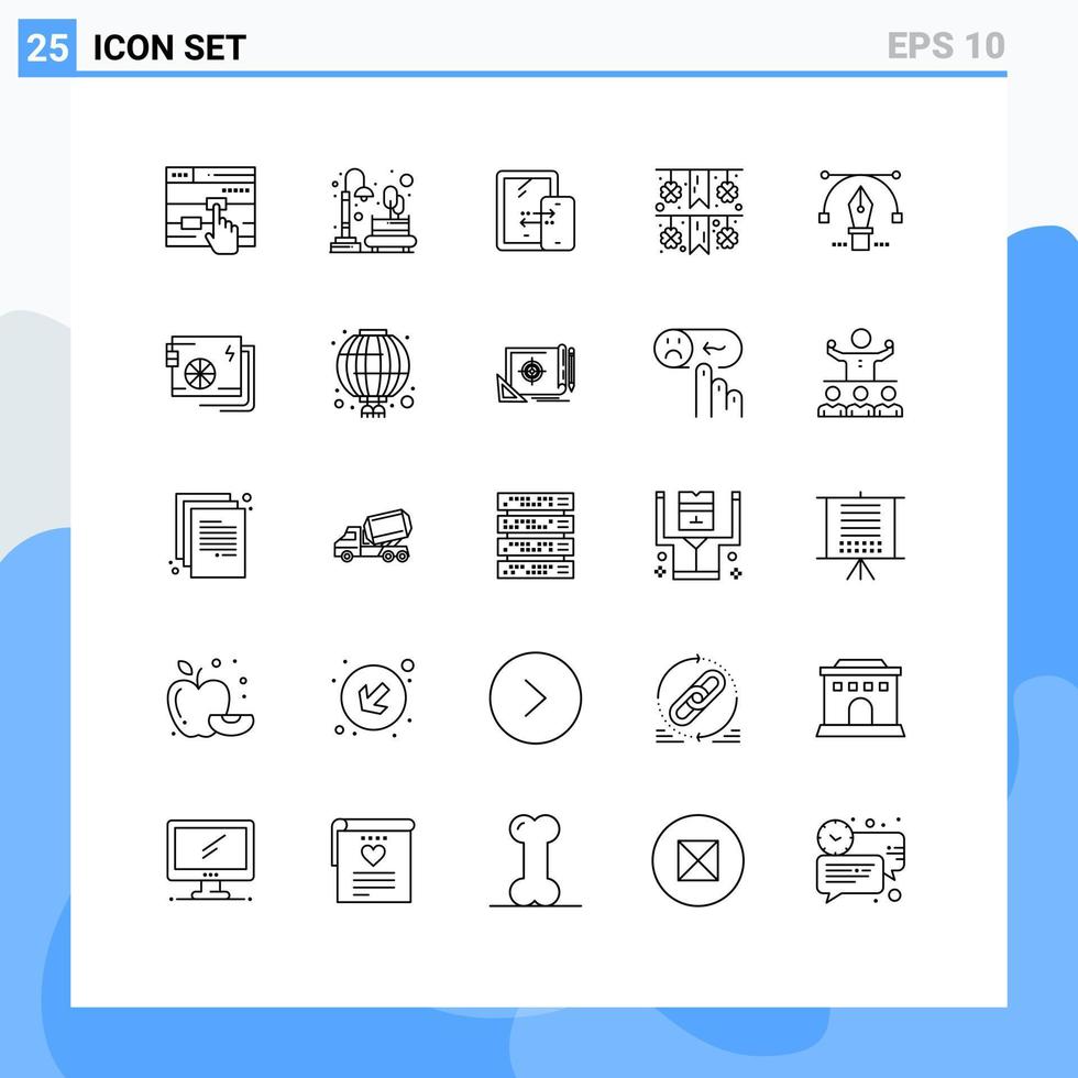 Set of 25 Modern UI Icons Symbols Signs for pencil paper town garland technology Editable Vector Design Elements