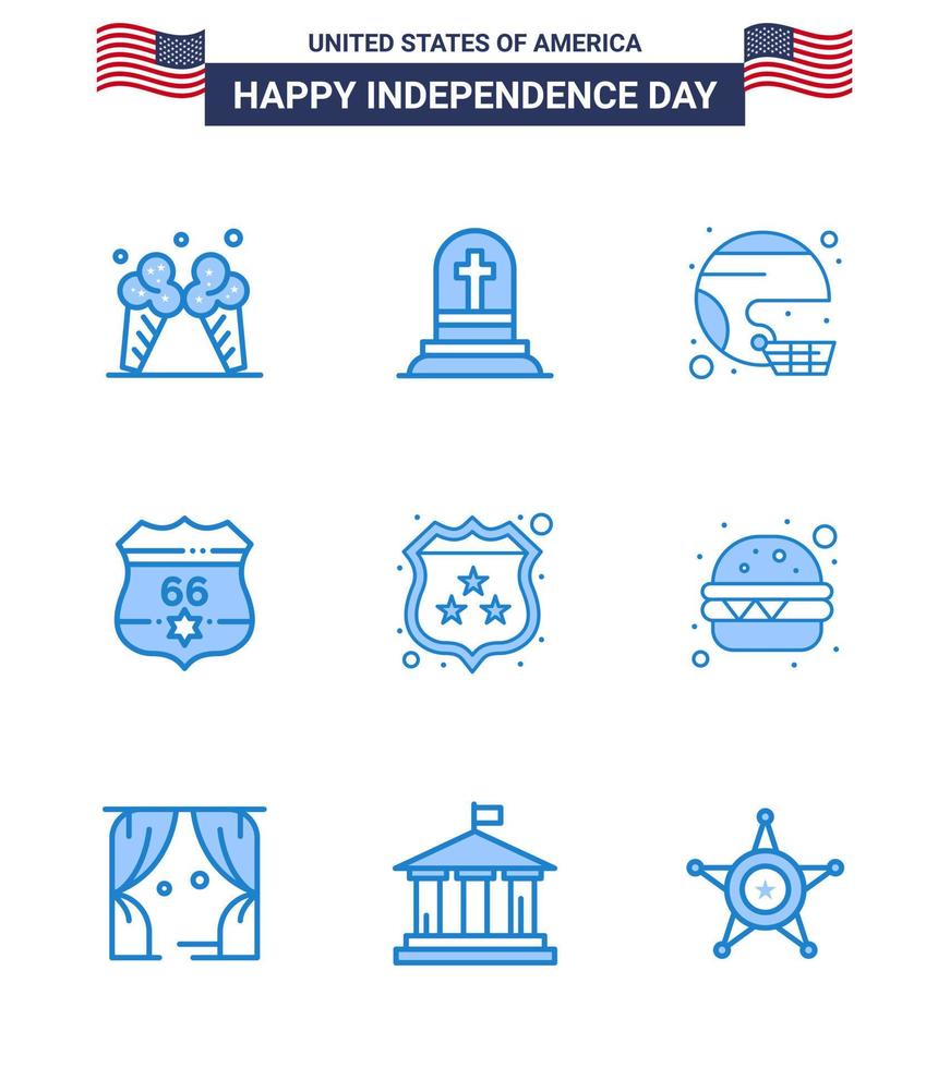 9 iconos creativos de estados unidos signos de independencia modernos y símbolos del 4 de julio del escudo de seguridad estado americano elementos de diseño vectorial editables del día de estados unidos vector