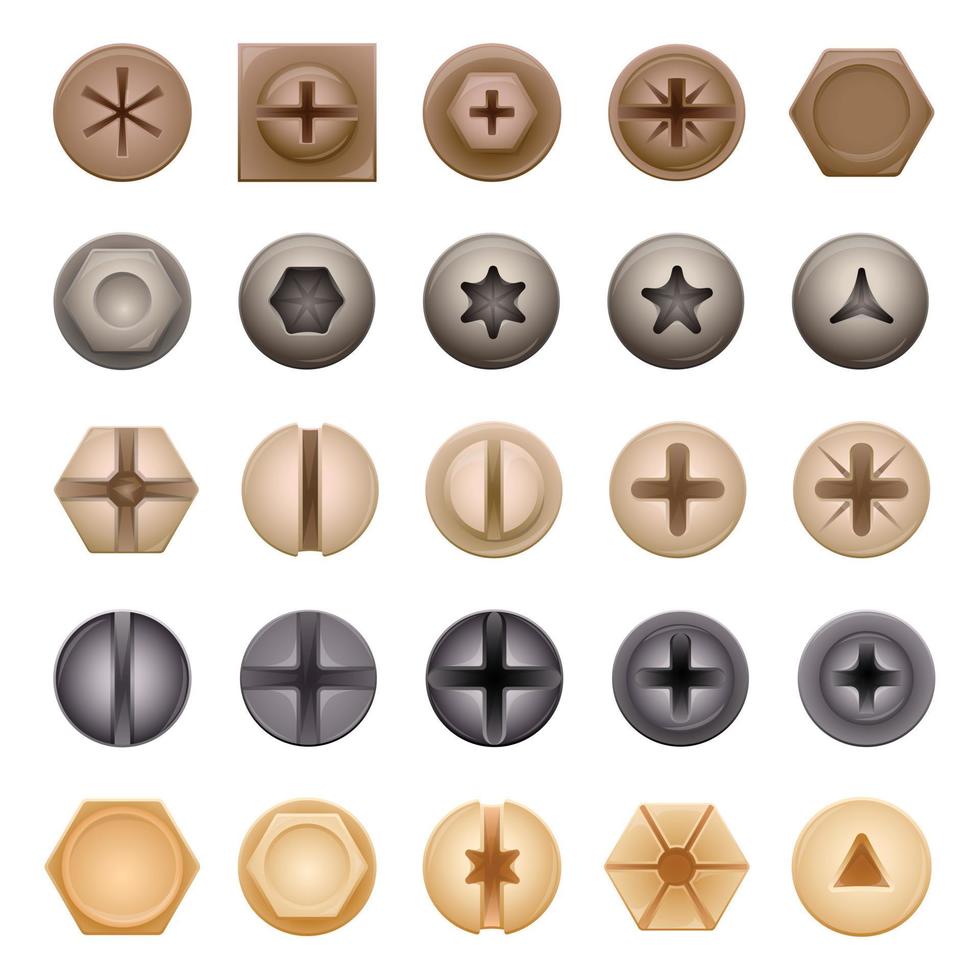 Screw-bolt icons set cartoon vector. Nail tool vector