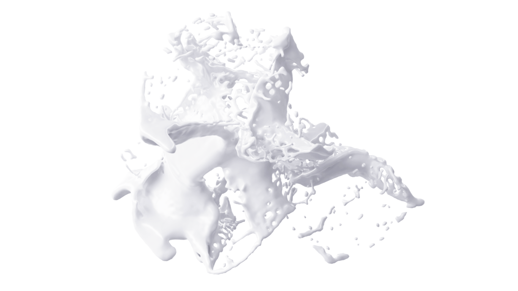 Milk Splash with droplets. 3d rendering. PNG alpha channel.