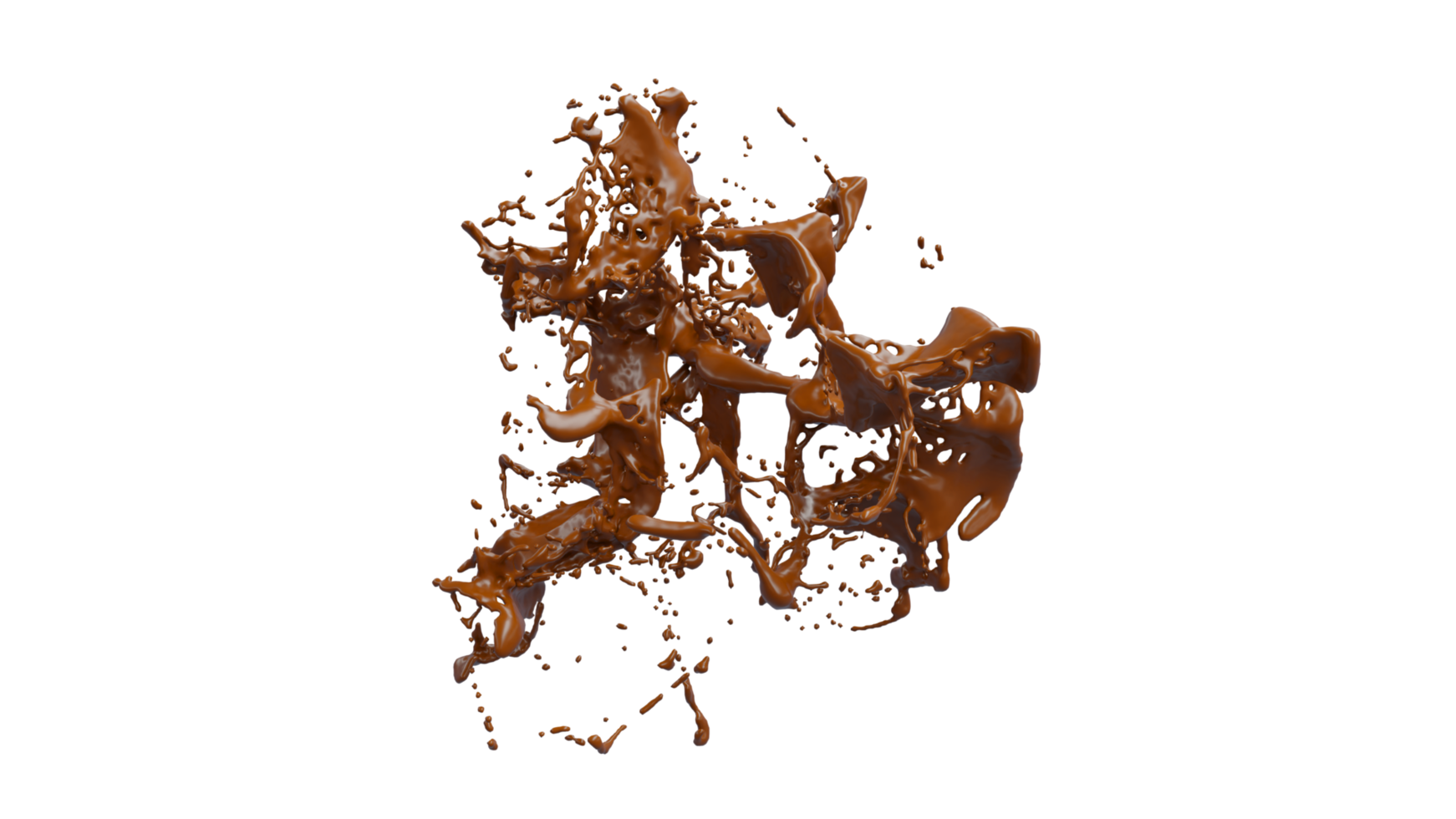 Chocolate Splash with droplets 3d rendering. PNG alpha.