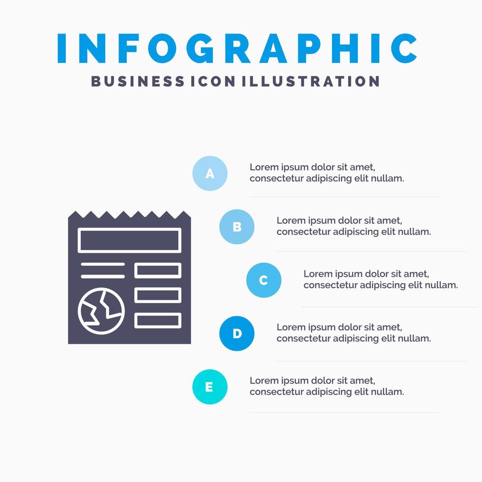 documento básico globo ui icono sólido infografía 5 pasos presentación antecedentes vector