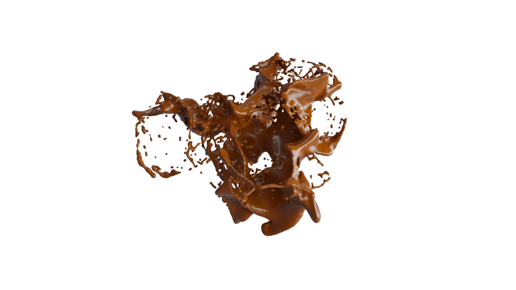 Chocolate Splash with droplets 3d rendering. PNG alpha.