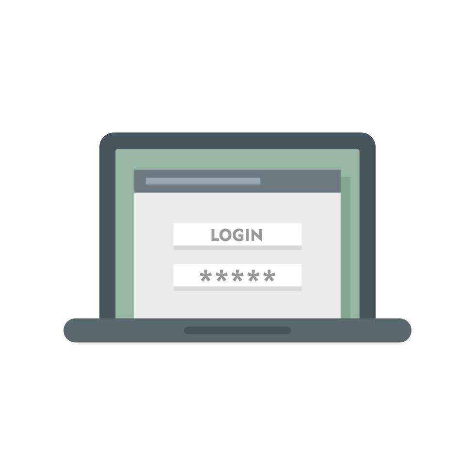 Laptop authentication icon flat isolated vector