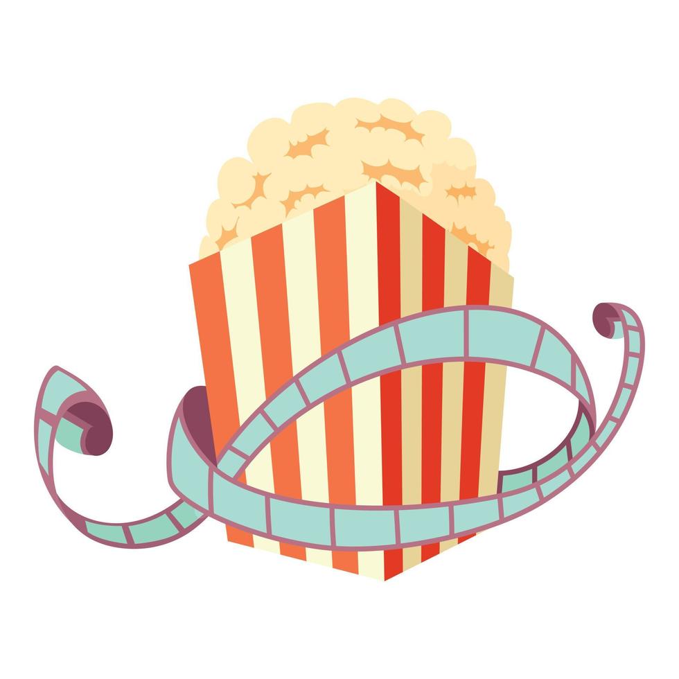 Film and popcorn icon, cartoon style vector