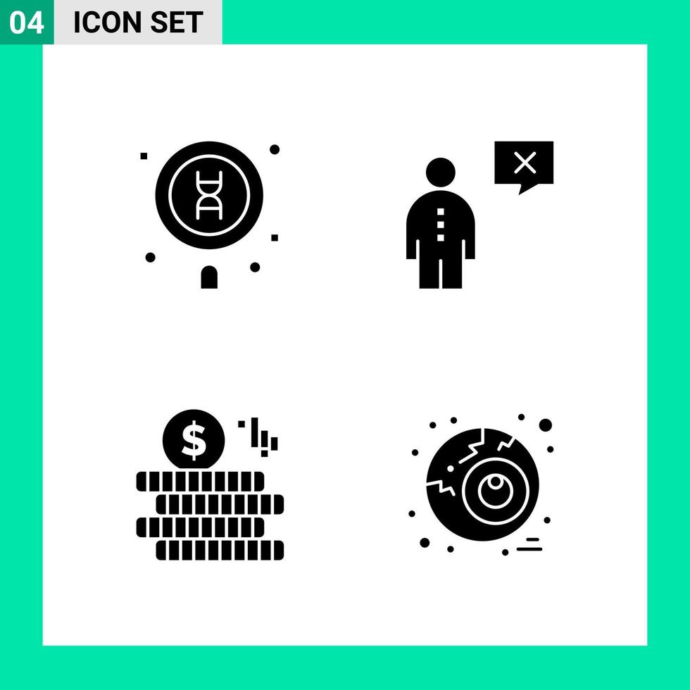 paquete de 4 conjuntos de iconos de estilo sólido. símbolos de glifos para imprimir. signos creativos aislados sobre fondo blanco. 4 conjunto de iconos. vector