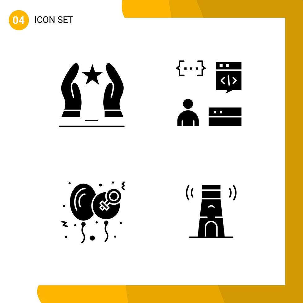 4 Icon Set. Solid Style Icon Pack. Glyph Symbols isolated on White Backgound for Responsive Website Designing. vector