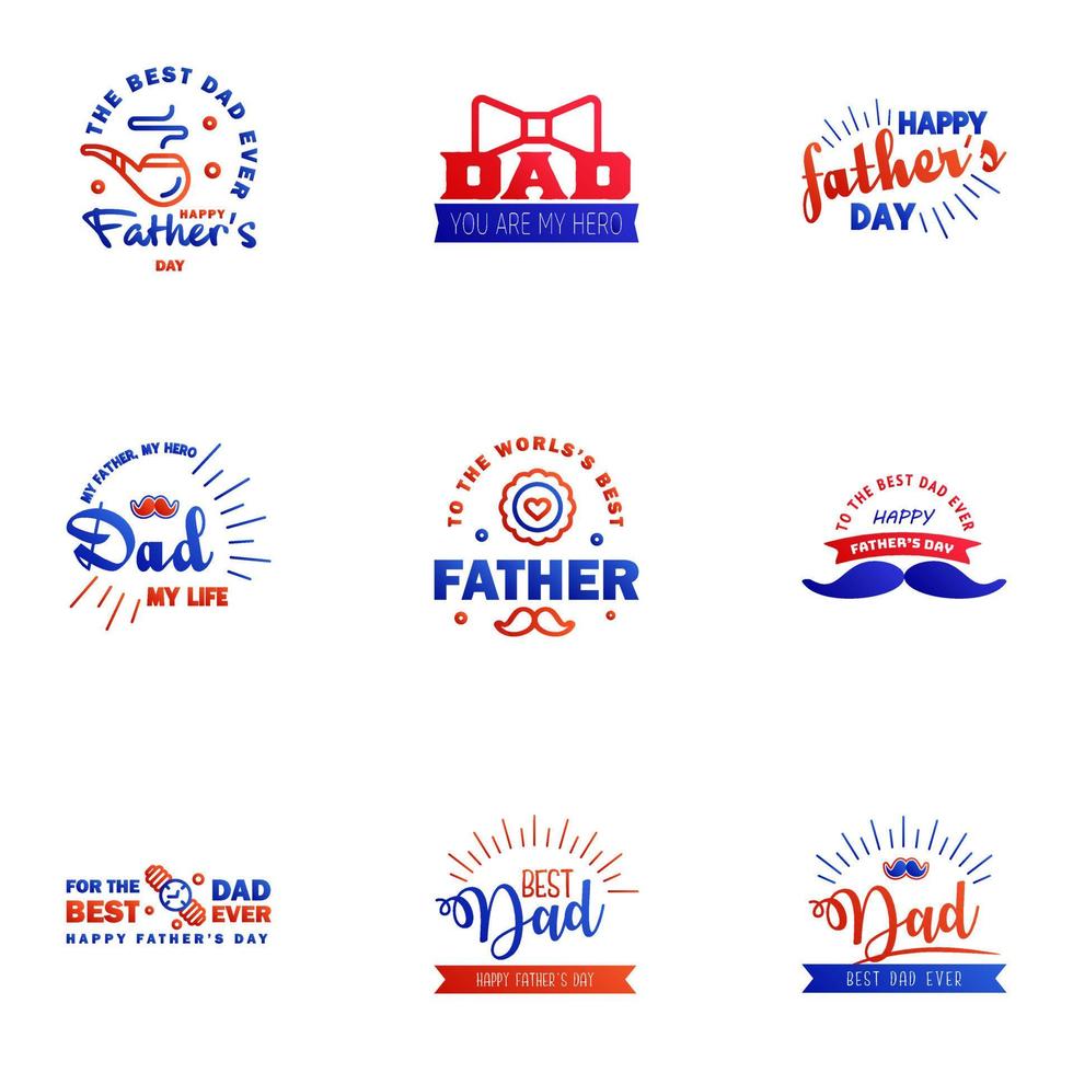 Happy fathers day greeting cards set 9 Blue and red Vector typography lettering Usable for banners print You are the best dad text design Editable Vector Design Elements