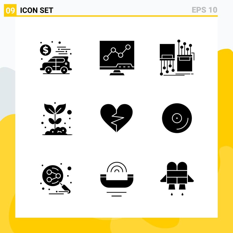 colección de 9 iconos sólidos universales. conjunto de iconos para web y móvil. vector