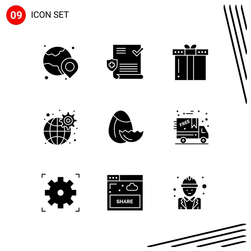 Collection of 9 Vector Icons in solid style. Pixle Perfect Glyph Symbols for Web and Mobile. Solid Icon Signs on White Background. 9 Icons.
