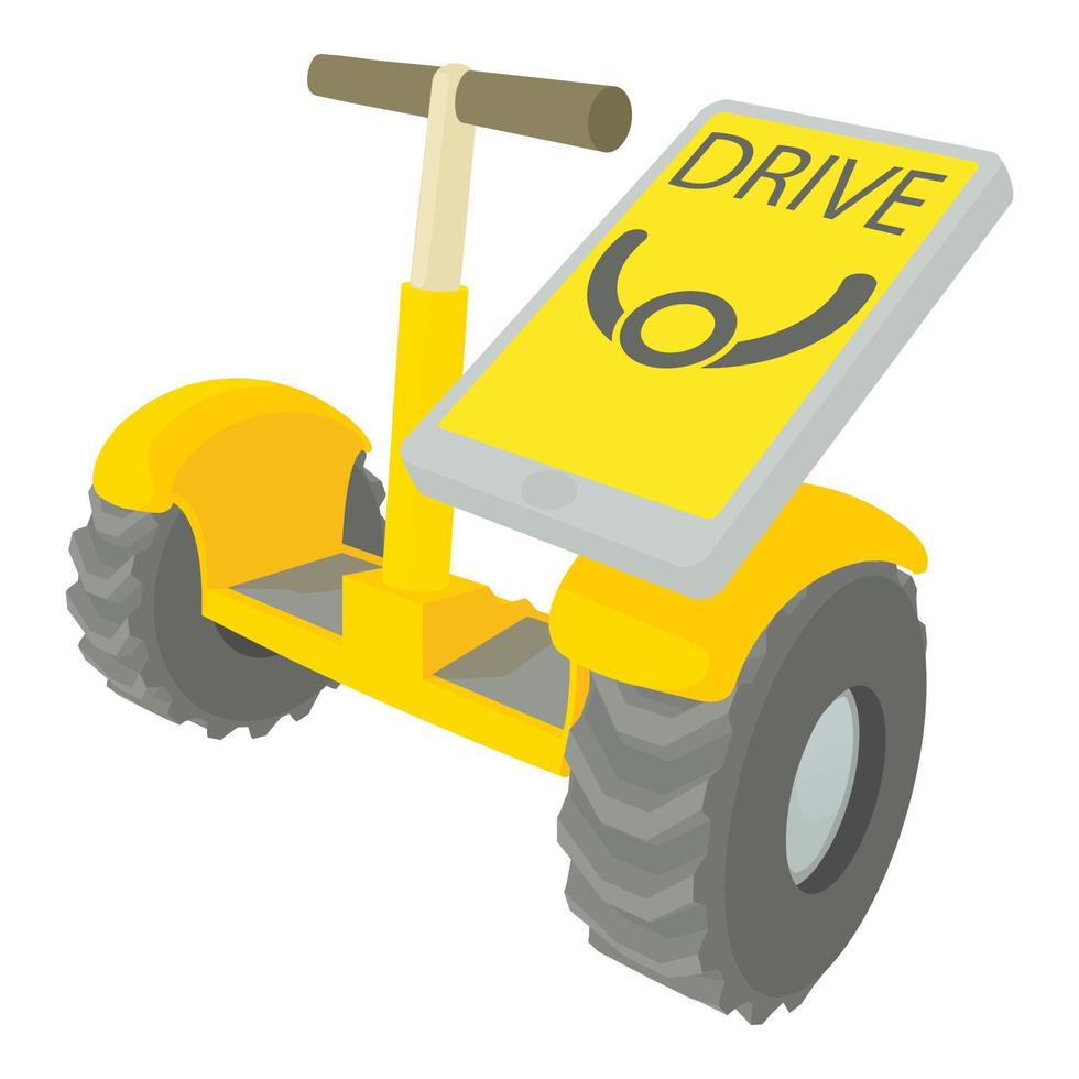 conducir en segway, icono de estilo de dibujos animados vector