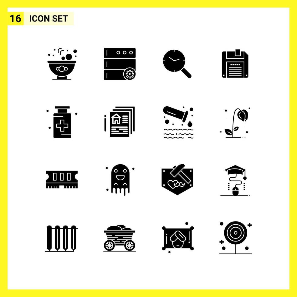 16 Icon Set. Simple Solid Symbols. Glyph Sign on White Background for Website Design Mobile Applications and Print Media. vector