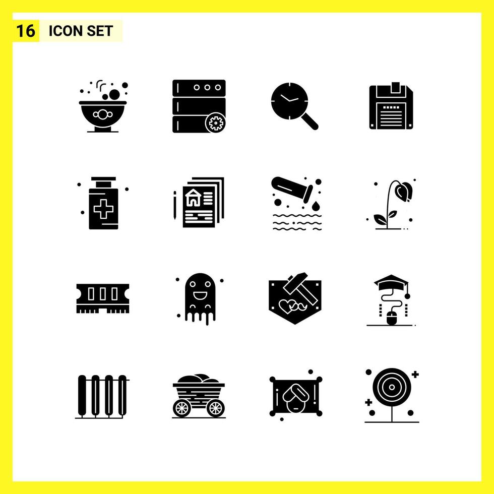 16 conjunto de iconos. símbolos sólidos simples. signo de glifo sobre fondo blanco para aplicaciones móviles de diseño de sitios web y medios impresos. vector