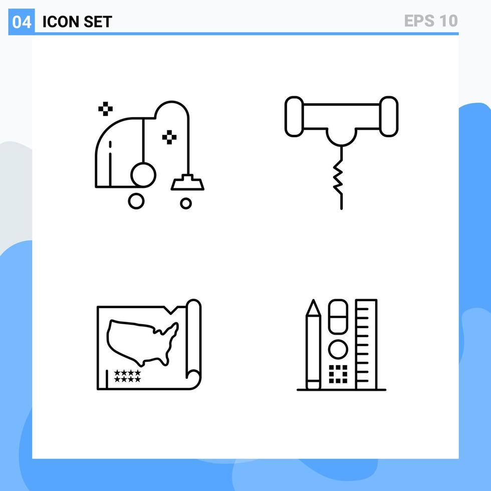 iconos de estilo moderno de 4 líneas. símbolos de contorno para uso general. signo de icono de línea creativa aislado sobre fondo blanco. Paquete de 4 iconos. vector