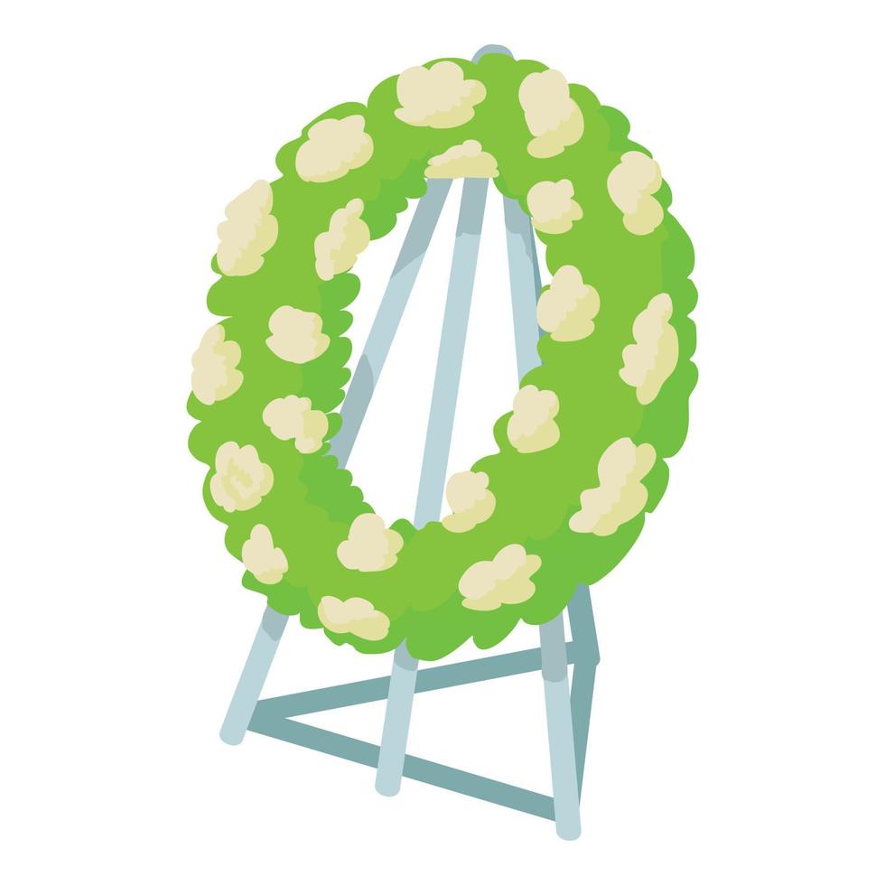 Memorial wreath icon, cartoon style vector