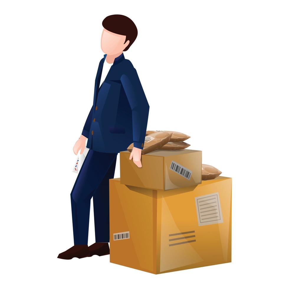 Postman boxes icon cartoon vector. Mail man vector