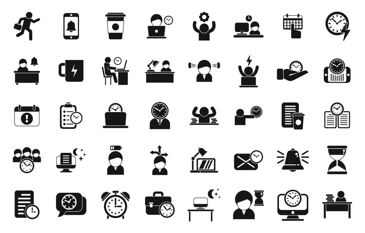 Late work icons set simple vector. Daily hour vector