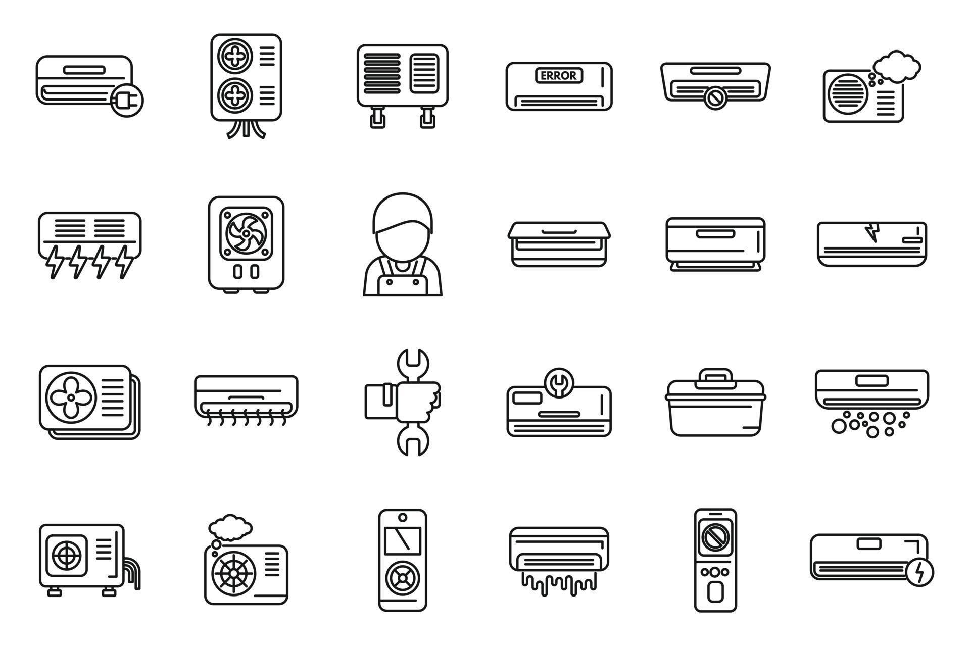 Repair air conditioner icons set outline vector. Install hvac 15120758