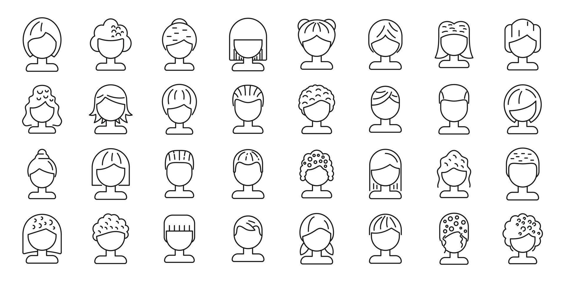 Wig icons set outline vector. Curly girl vector