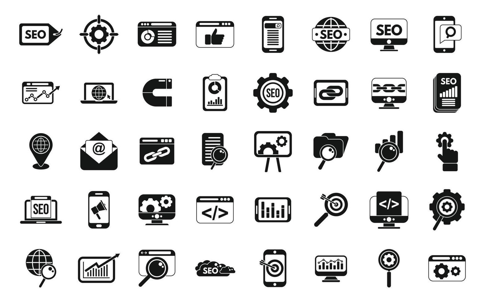 Search engine optimization icons set simple vector. Search global vector