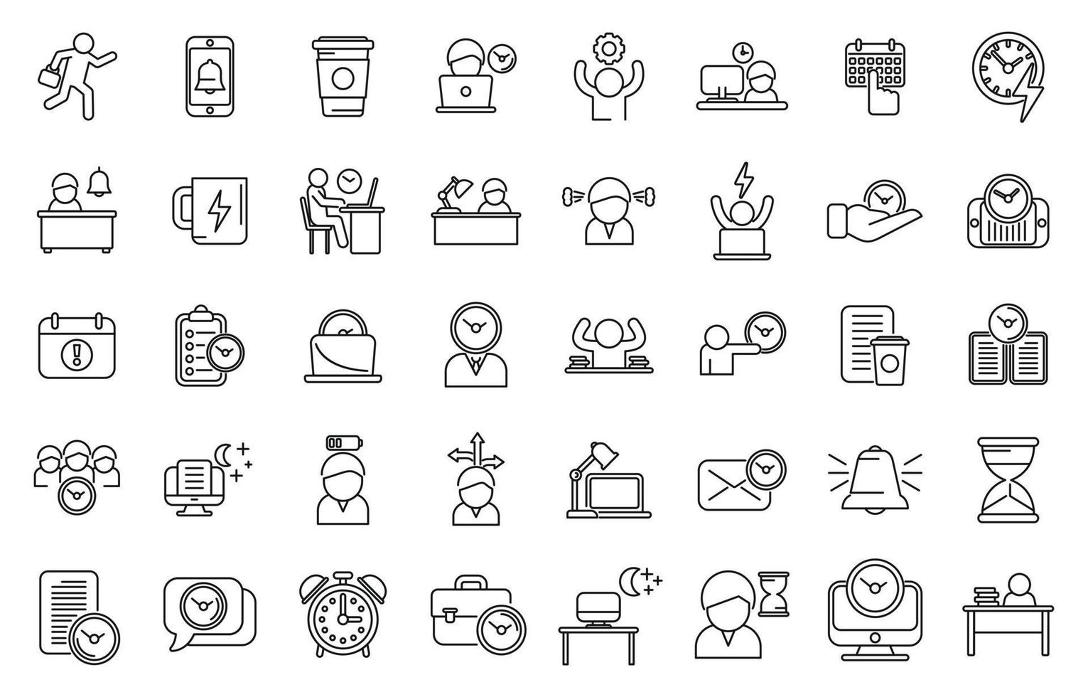 Late work icons set outline vector. Daily hour vector