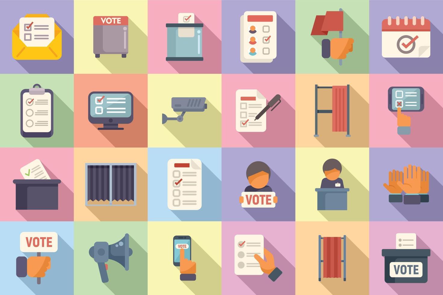 los iconos de la cabina de votación establecen un vector plano. urna electoral