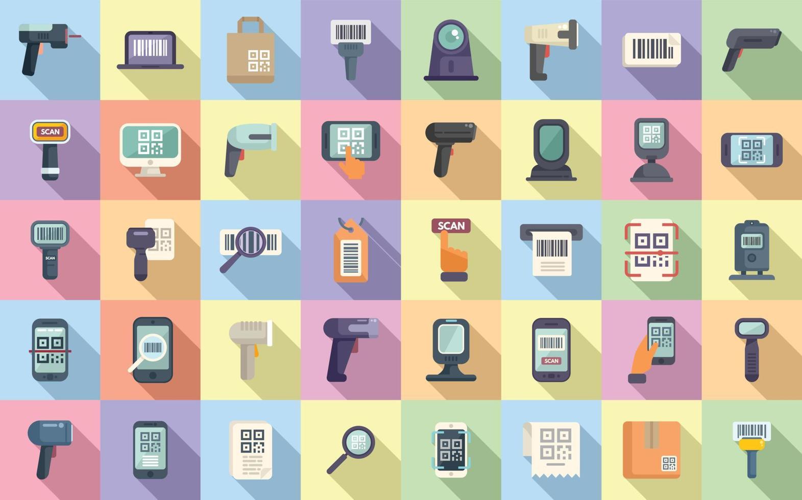 Code scanning icons set flat vector. Qr barcode vector