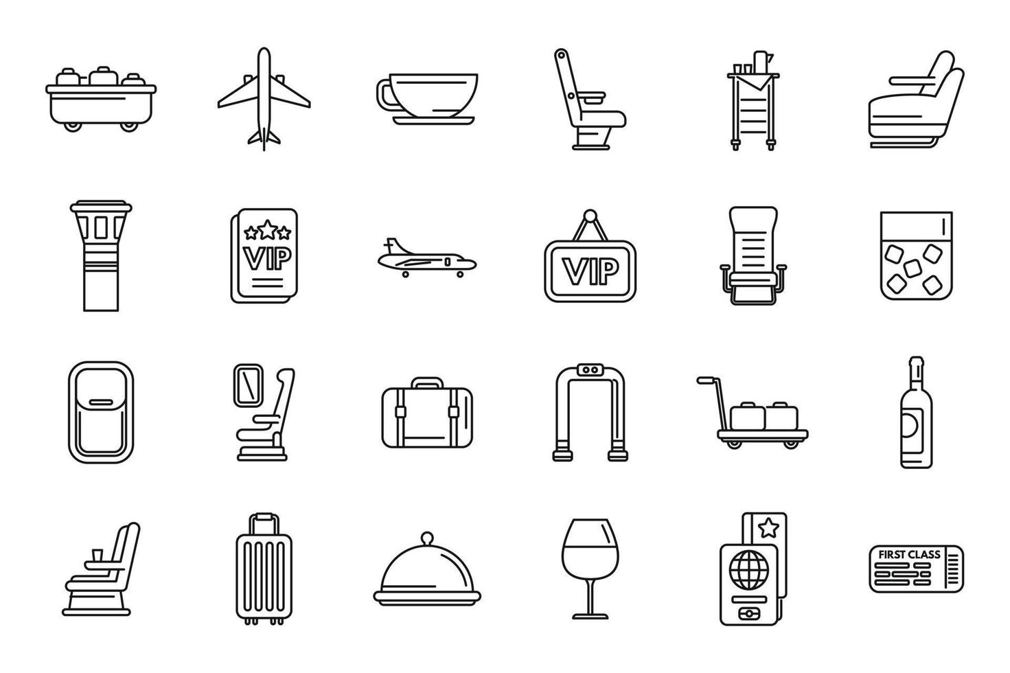 First class travel icons set outline vector. Airplane service vector