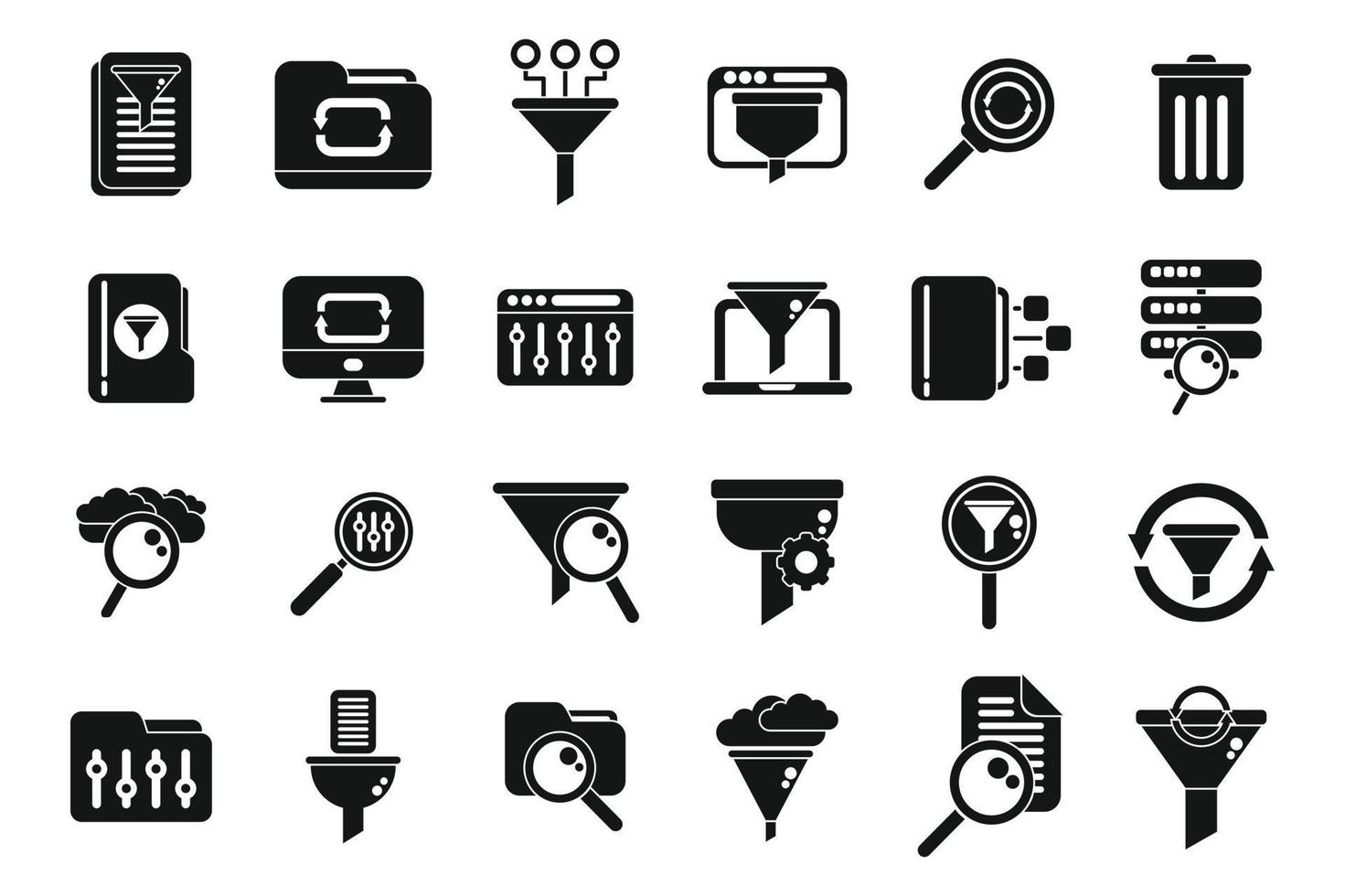 Filter search icons set simple vector. Filter interface vector