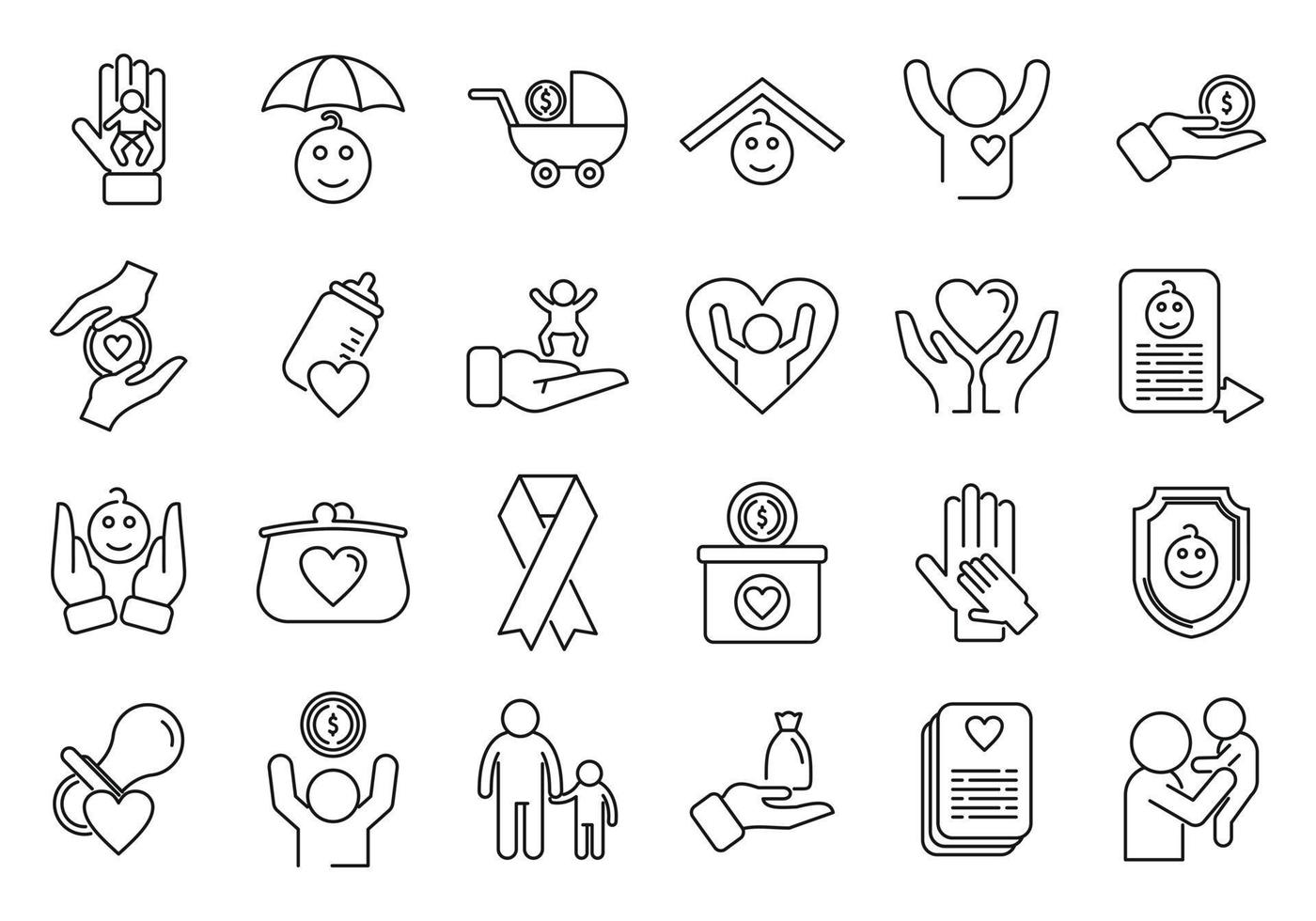 Child support icons set outline vector. Childcare protect vector