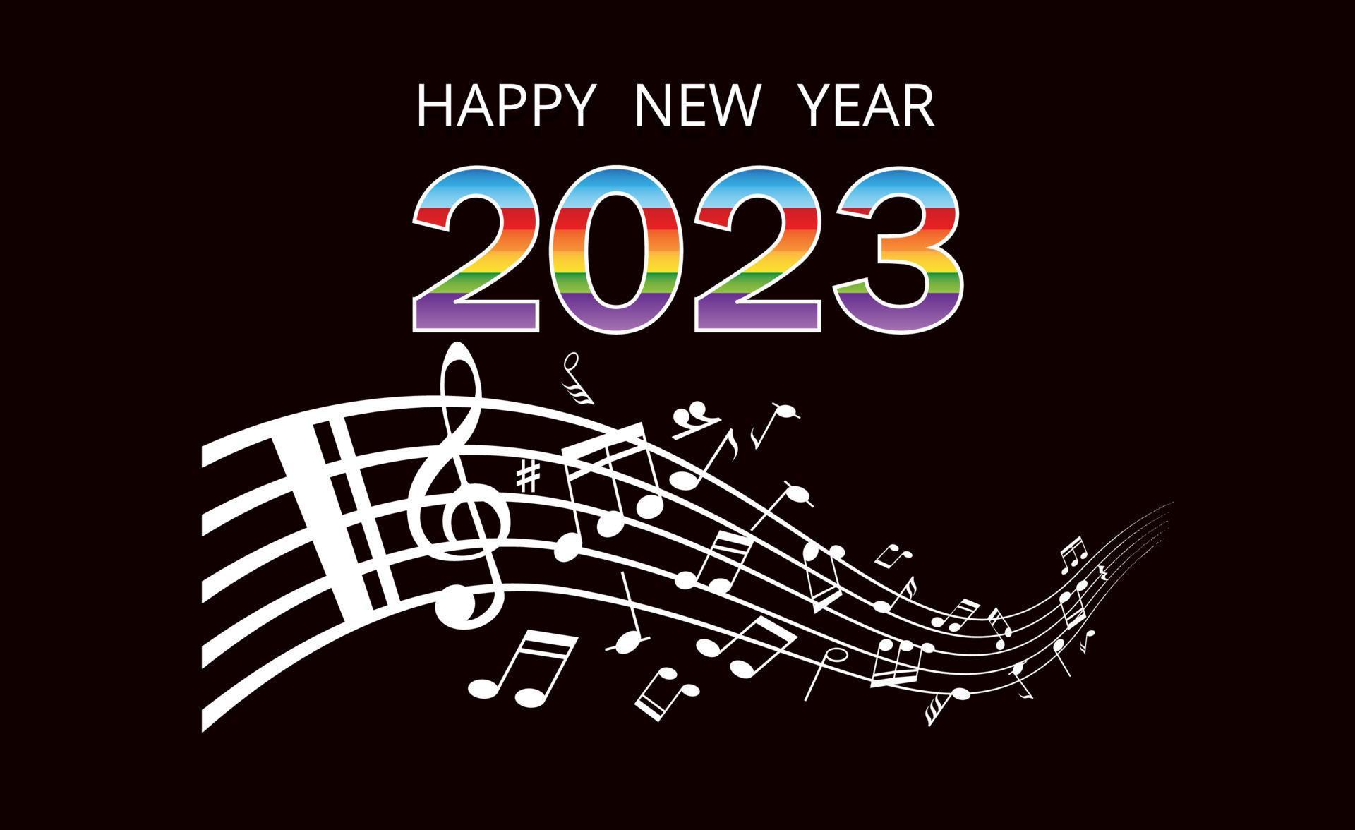 Happy new year and Music notes on a stave 15120847 Vector Art at Vecteezy