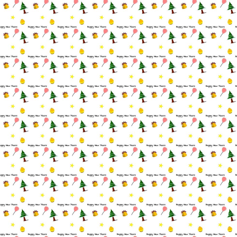 Seamless pattern for New Years festival background. New Year seamless pattern with the pine, gift box, balloon and yellow star. vector