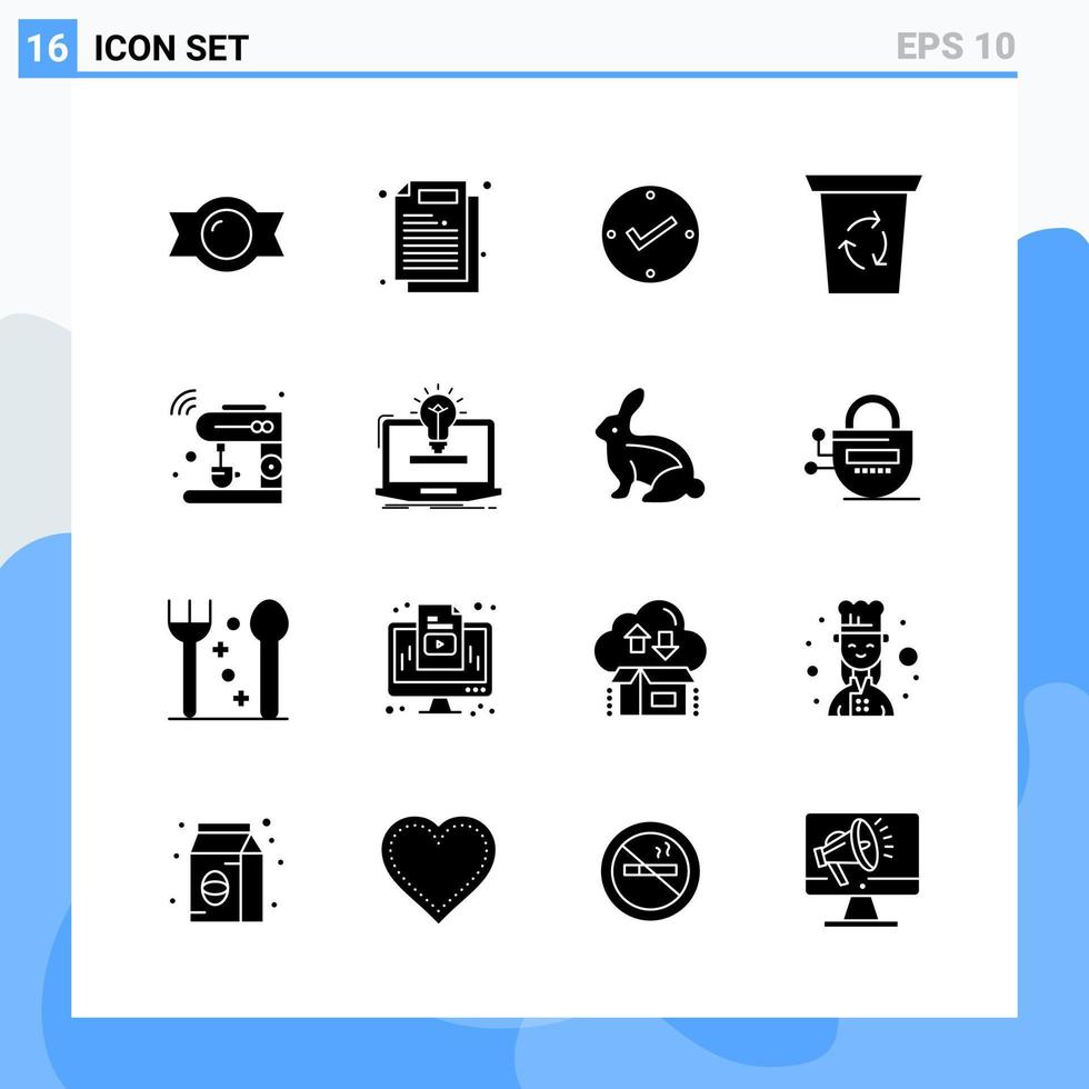Modern 16 solid style icons. Glyph Symbols for general use. Creative Solid Icon Sign Isolated on White Background. 16 Icons Pack. vector