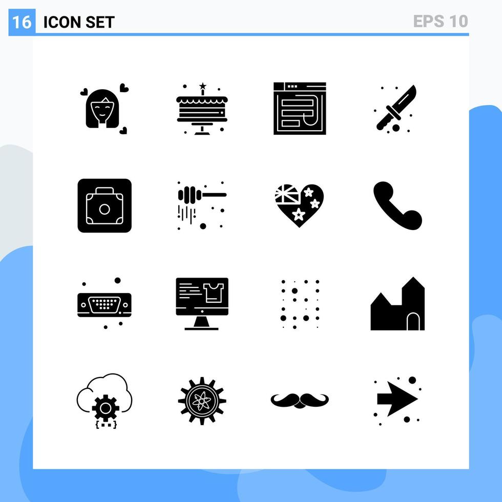 Modern 16 solid style icons Glyph Symbols for general use Creative Solid Icon Sign Isolated on White Background 16 Icons Pack Creative Black Icon vector background