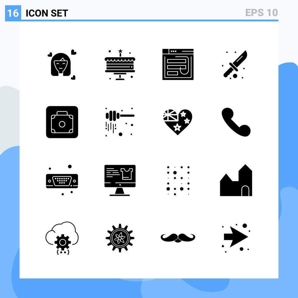 moderno 16 iconos de estilo sólido símbolos de glifo para uso general signo de icono sólido creativo aislado sobre fondo blanco paquete de 16 iconos fondo de vector de icono negro creativo