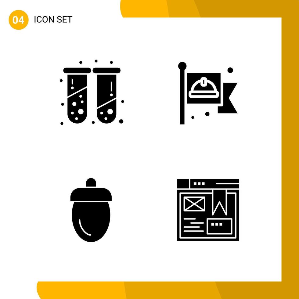 4 Icon Set. Solid Style Icon Pack. Glyph Symbols isolated on White Backgound for Responsive Website Designing. vector