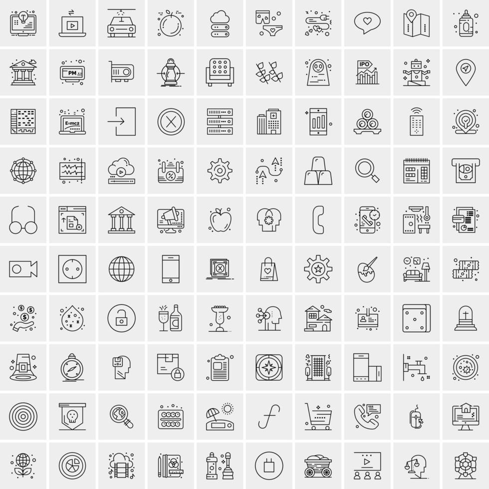 100 Universal Black Line Icons on White Background vector