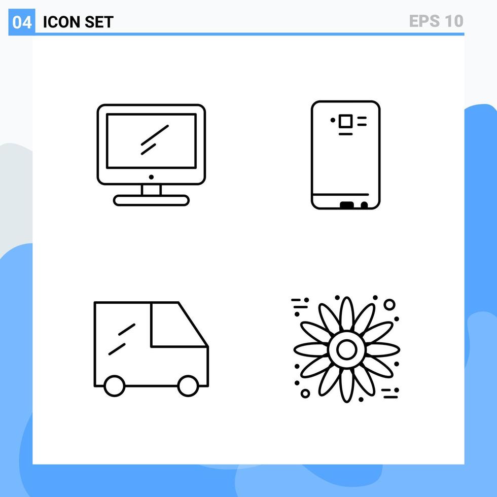 iconos de estilo moderno de 4 líneas. símbolos de contorno para uso general. signo de icono de línea creativa aislado sobre fondo blanco. Paquete de 4 iconos. vector