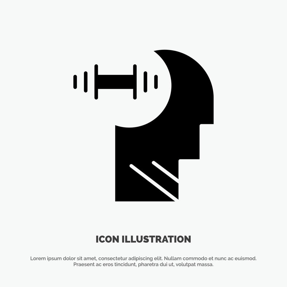 Training Brian Dumbbell Head Solid Black Glyph Icon vector
