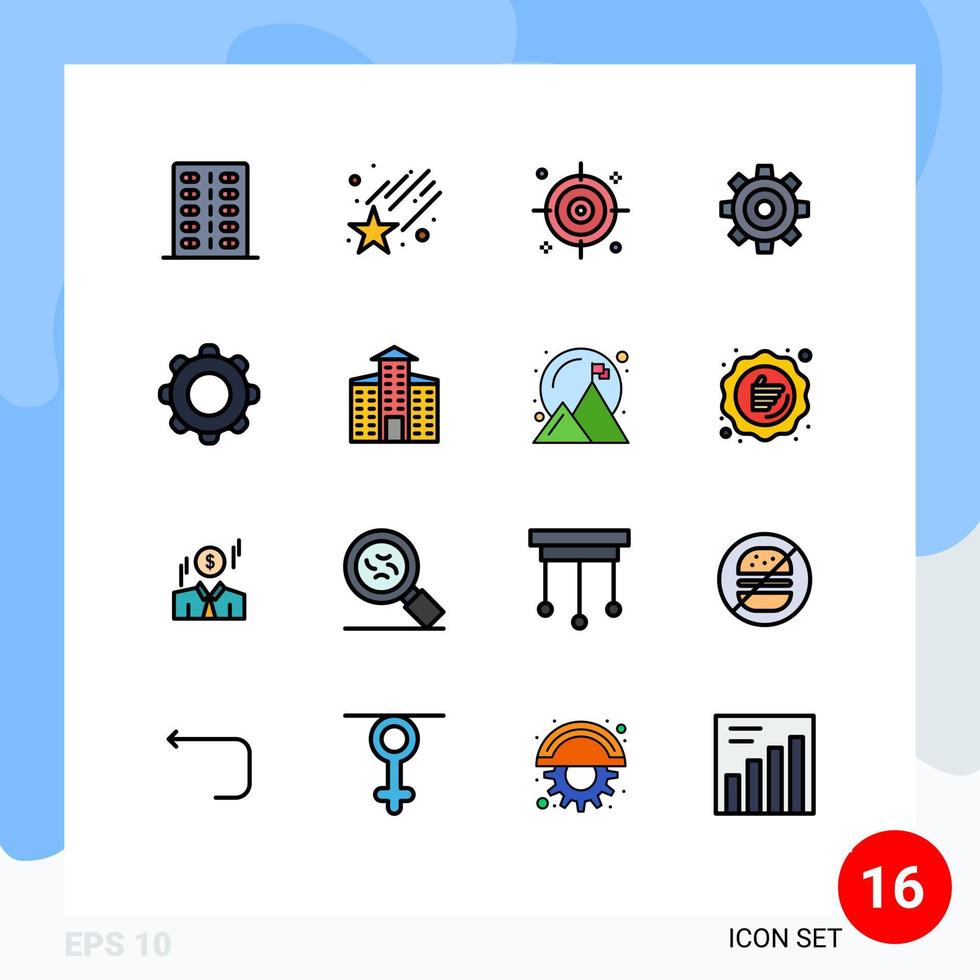 Mobile Interface Flat Color Filled Line Set of 16 Pictograms of basic universal business setting general Editable Creative Vector Design Elements