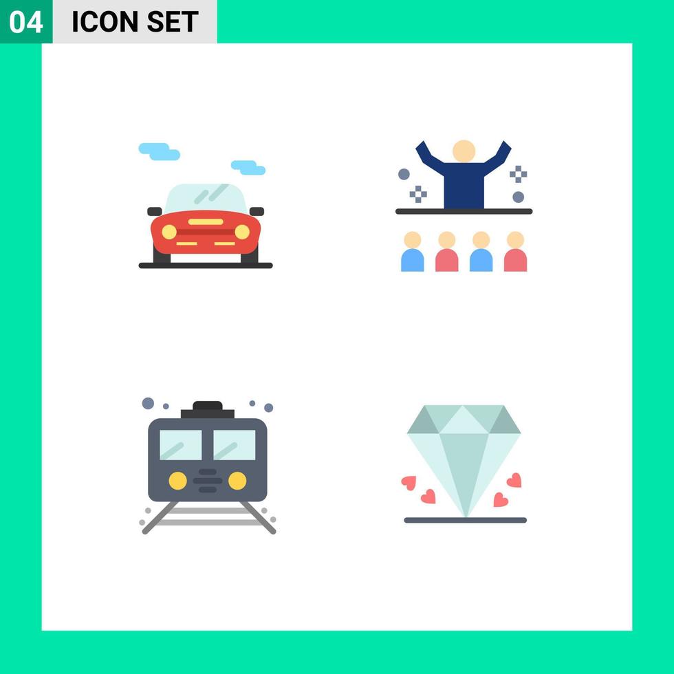 Group of 4 Flat Icons Signs and Symbols for auto metro vehicle lecture subway Editable Vector Design Elements