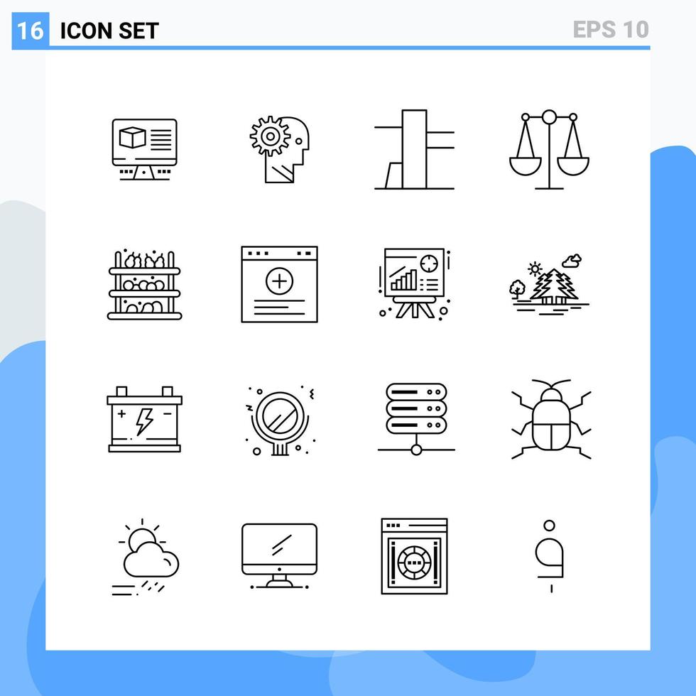 iconos de estilo moderno de 16 líneas. símbolos de contorno para uso general. signo de icono de línea creativa aislado sobre fondo blanco. Paquete de 16 iconos. vector