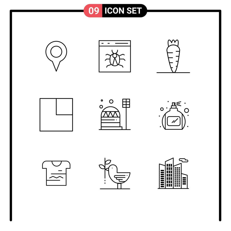 Pack of 9 creative Outlines of construction base development view expand Editable Vector Design Elements
