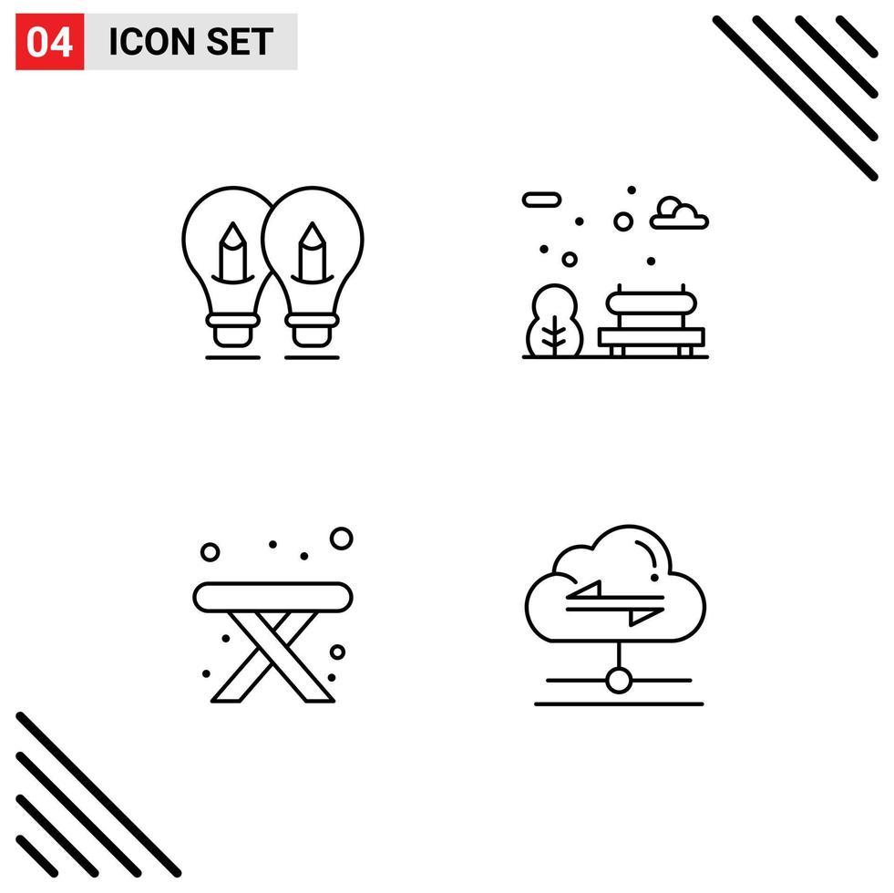 Mobile Interface Line Set of 4 Pictograms of bulb table pencil park share Editable Vector Design Elements