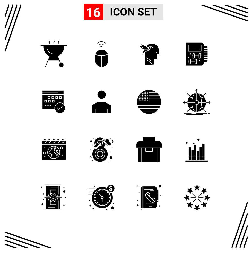 Modern Set of 16 Solid Glyphs Pictograph of event business brian approved planning Editable Vector Design Elements