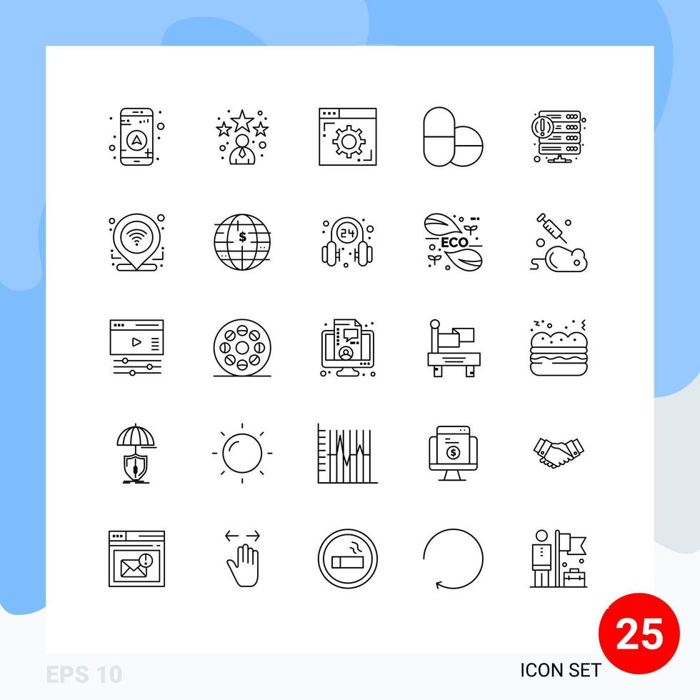 Stock Vector Icon Pack of 25 Line Signs and Symbols for web hosting internet error tablets Editable Vector Design Elements