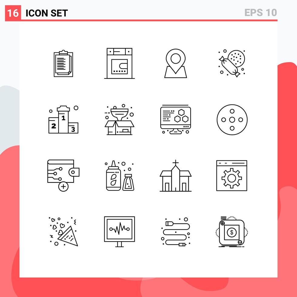 Group of 16 Modern Outlines Set for won position map award sweet Editable Vector Design Elements