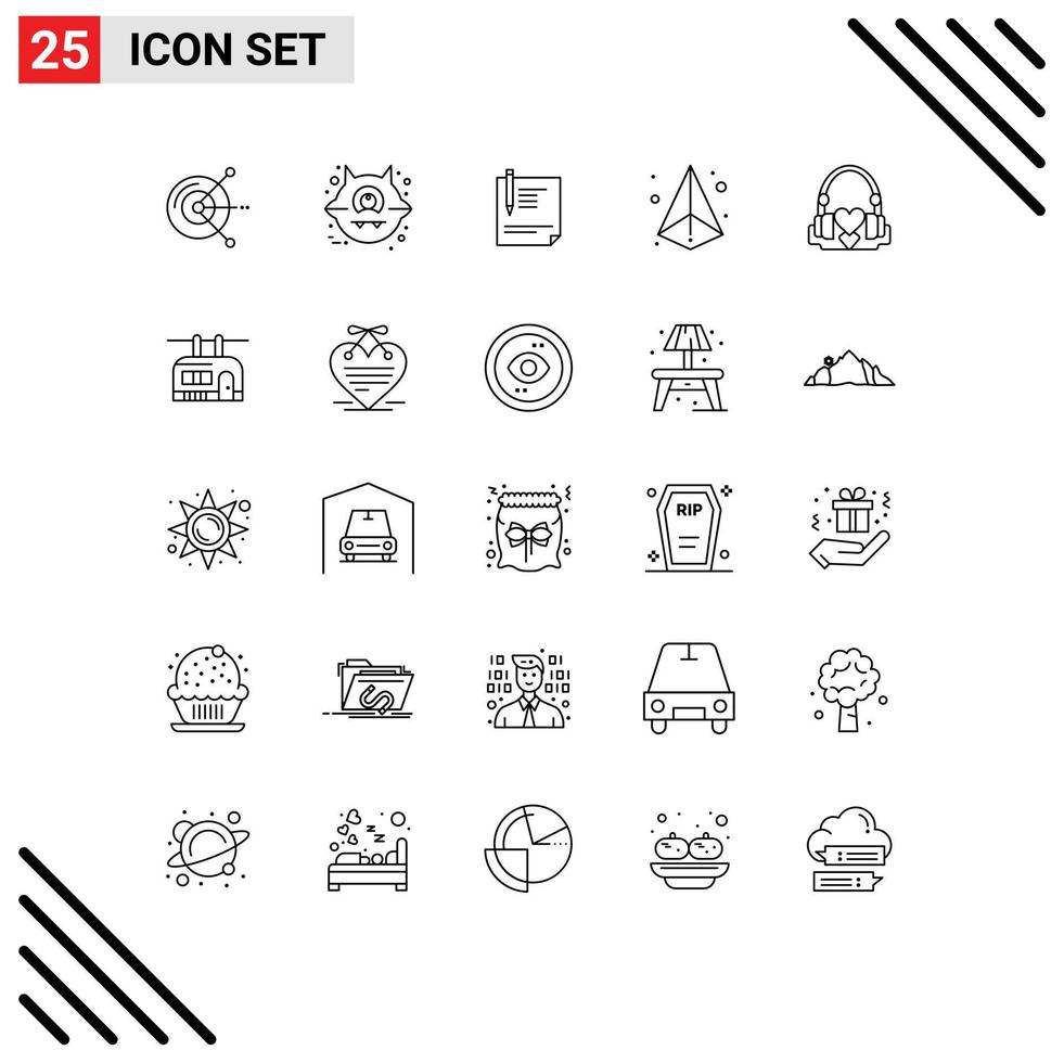 25 Universal Line Signs Symbols of printing laser document box sign Editable Vector Design Elements